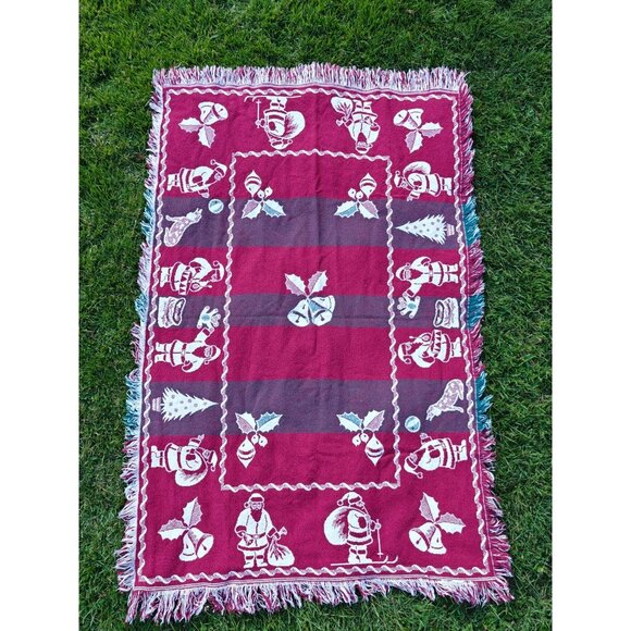 Vintage Santa Claus Christmas Tapestry Throw Blanket Reversible Holiday Decor - Picture 6 of 6
